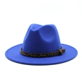 Dettaglio del cappello fedora blu reale in lana con fascia decorativa con stampa leopardata - M (56-58cm) / Blu Zaffiro