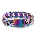 Bracciale cubano in acciaio inossidabile arcobaleno con ampia chiusura quadrata - Multicolore (KB161366-KFC)