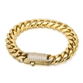 Pulsera cubana dorada de hip hop con cierre de pedrería helada y acabado muy pulido - Pulsera Color Dorado(KB149768-KFC)