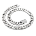 Silver cuban link chain with sparkling rhinestone-pave box clasp in hip hop style - Steel Color Necklace(KN200542-KFC)