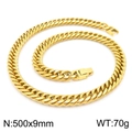 Polished golden stainless steel Cuban chain necklace, 500x9mm size, weighing 70g - Gold (500x9mm)
