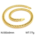 Golden double-woven stainless steel cuban chain necklace 550x9mm with secure box clasp - Gold (550x9mm)