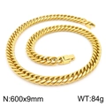 Classic 9mm wide golden stainless steel Cuban link chain necklace in 60cm length - Gold (600x9mm)