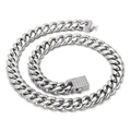 Collana a catena cubana CNC argento con chiusura quadrata con diamanti scintillanti - Collana Cubana Color Acciaio (KN200543-KFC)
