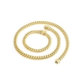 8mm gold stainless steel Cuban link chain set with necklace and bracelet in professional view - One Side Frosted and One Side Smooth Gold (KS137501)