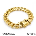 Pulsera cubana de acero inoxidable dorado para hombre de 210mm de largo y 13mm - 13mm de Ancho x 21cm de Largo / Dorado