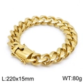Pulsera para hombre de acero inoxidable dorado con eslabones cubanos de 15 mm de ancho - 15mm de Ancho x 22cm de Largo / Dorado