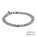 Pulsera de cadena cubana de acero inoxidable plateado, 7 mm de ancho con cierre de langosta - Estilo de Ancho 7mm (KB126684-Z)