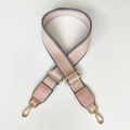 Detail of adjustable canvas bag strap with pink and grey stripes and gold hardware - Grey + Pink Leather