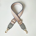 Adjustable striped fabric strap with grey leather ends and gold metal buckles - Grey + Grey Leather