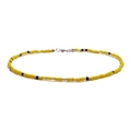 Detail showing handmade colorful seed bead necklace with yellow and blue patterns - Yellow/Blue/Transparent Mix
