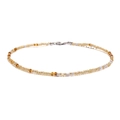 Handmade bohemian beaded necklace in transparent, amber, and white tones with silver clasp - Transparent/Amber/White