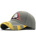 Casquette grise avec broderie aigle USA et visière jaune contrastée en vue latérale - Gris