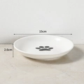 Minimalist white ceramic pet cat bowl with grey paw print pattern 15cm diameter - Single Paw Print Plate