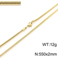 2mm golden stainless steel snake chain necklace with lobster clasp, 12g weight - Gold 2.0mm Snake Chain (KN203763-Z)