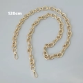 Detailed view of a 120cm polished gold metal chain strap with secure lobster clasps - Ring / 120cm