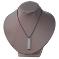 Polished black stainless steel vertical bar pendant on bead chain worn on bust - Black