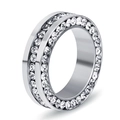 Anillo de eternidad en acero inoxidable plateado con pavé de cristales blancos en tres filas - US 6 / Color Acero