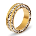 Anillo de acero inoxidable dorado de 6mm con dos filas de circonitas blancas - US 6 / Dorado