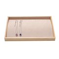 Wooden necklace display tray with light beige velvet lining and metal hooks for jewelry - Necklace Tray