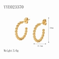18K gold plated stainless steel beaded C-shape earrings with size and weight specs - Gold Beaded C-shape (YYE023370)