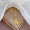 Collana di lusso con orsetto in acciaio al titanio, placcatura in oro e zirconi in confezione regalo - Catena in Acciaio al Titanio Pendente in Rame / Stile Orso Completamente Pavimentato (D215)