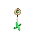 Detail of sunflower belly button ring with green gemstone on a white background - Gold Sunflower Green Zircon Style