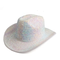 Detail of white party hat featuring hand-set iridescent rhinestones and sequins - M (56-58cm) / White