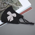 Black sun-protective ice silk face mask featuring a sparkly crystal butterfly detail - Bowknot-Silver