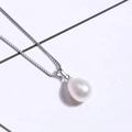 Elegant S925 sterling silver necklace featuring a drop-shaped white pearl pendant on a box chain - 7-7.5mm/S925 Sterling Silver / White