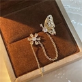Elegant gold butterfly flower ear cuff with zircon tassel chain in jewelry box - Light Gold White Stone (Single Piece)