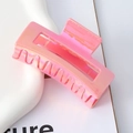 Pink iridescent hollow rectangular claw clip on a minimalist white wavy background - 8.5cm Rectangular / 3# Laser Iridescent Pink