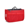 Red multi-pocket nylon bag organizer insert with double handles and zipper closure - Large / Red