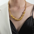 Baroque spiral ball collar necklace in golden brass finish with ribbed texture design - Spherical Spiral Components / Gold (P1776)