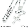 Collana rosario in acciaio inossidabile da 6mm con pendente a croce e medaglia per unisex - Colore Acciaio Stile Croce Cuore Cavo (KN117692-Z)