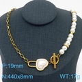 Collana dorata con chiusura OT, catena di perle asimmetrica e ciondolo a cuore - Collana Lucchetto a Cuore in Perla Spliced Oro