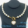 Collar de perlas de acero inoxidable con colgante de corazón y pedrería fina - Collar de Corazón de Perlas Dorado (KN237992-KSP)