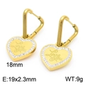 Golden heart earrings with crystal halo and Love You engraving for women - Earrings / Gold
