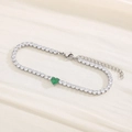 Tennis bracelet in silver finish with green heart stone and zircon pave setting - Silver Green Stone (KB168989-Z)