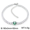 Titanium steel tennis bracelet with silver finish and heart-shaped green crystal - Steel/Green (KB168989-Z)