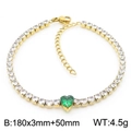 Gold tennis bracelet with green heart gemstone and clear zircon stones, 180mm length - Gold/Green (KB168990-Z)