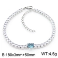 Sky blue heart zircon tennis bracelet in silver finish with lobster clasp and extension - Steel/Blue (KB168991-Z)