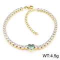 Gold-tone titanium steel bracelet with white zircons and a sky blue heart crystal - Gold/Blue (KB168992-Z)