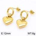 Orecchini a cerchio dorati con cuori 3D in acciaio, misura 12 mm e peso di 6 grammi - Orecchini d'Oro (KE108866-GC)