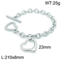 Pulsera corazón de acero inoxidable plateado con cierre OT y medidas del producto - Pulsera Color Acero (KB144237-Z)