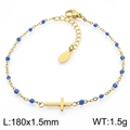 Gold stainless steel cross bracelet with vibrant blue enamel beads and lobster clasp - Gold Dark Blue Gem