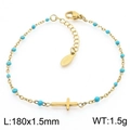 Gold stainless steel cross bracelet with light blue beads, length 180mm and weight 1.5g - Gold Sky Blue