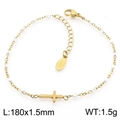 Golden stainless steel chain bracelet with white beads and minimalist cross charm - Gold White