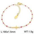 Golden stainless steel cross bracelet featuring delicate red bead accents and adjustable chain - Gold & Wine Red