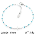 Pulsera cruz de acero inoxidable con cuentas azules minimalistas, cadena de 180mm - Azul Aqua Plateado